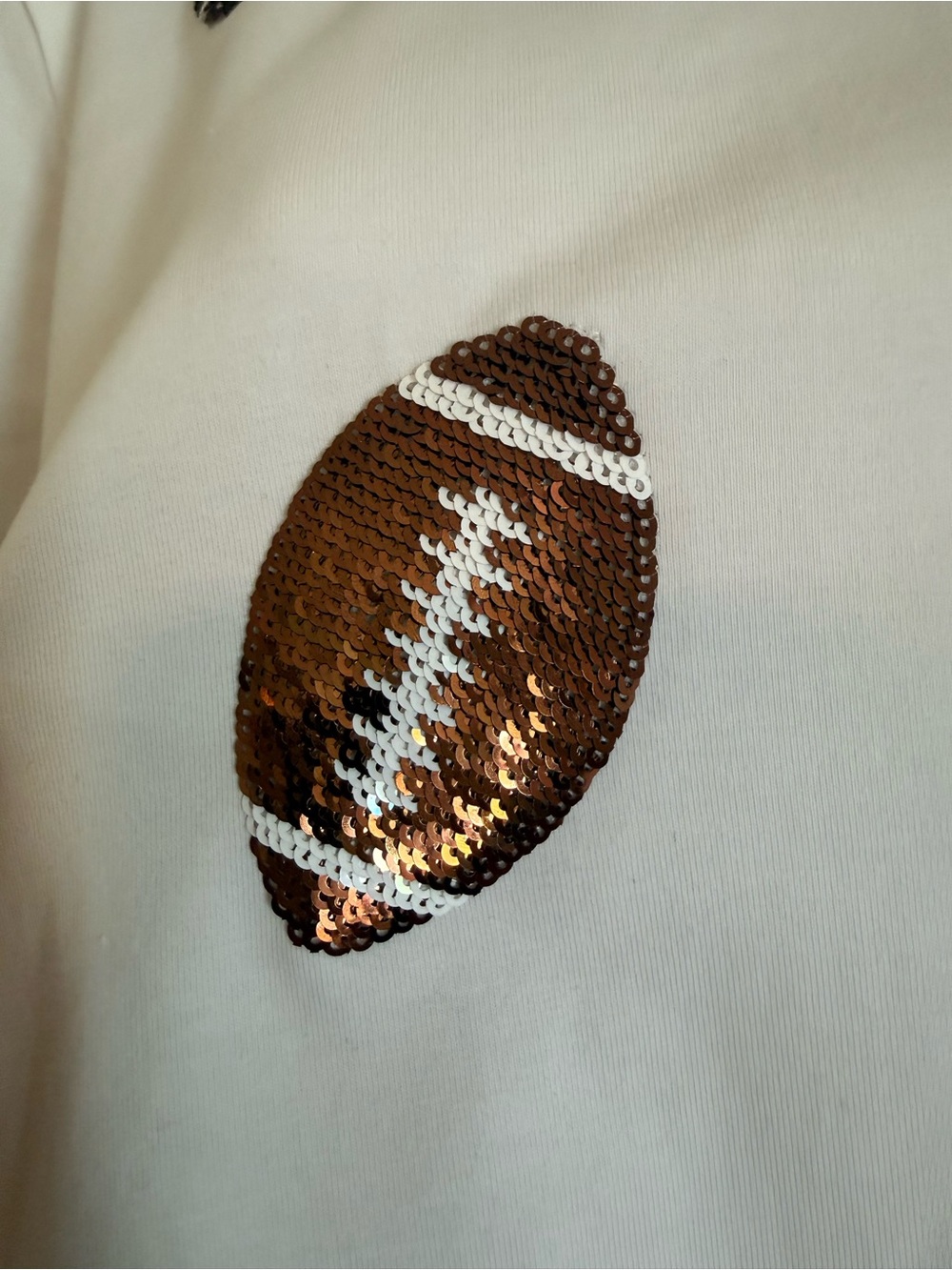 White Short Sleeve Tee with Brown Football sequins - Picture 5 of 7